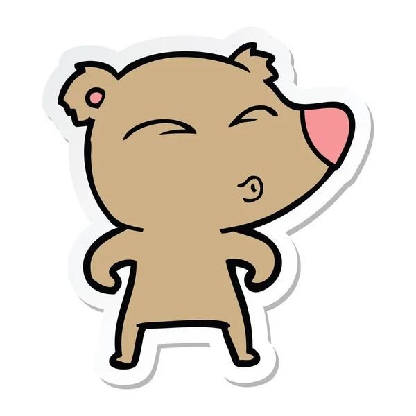 Sticker Cartoon Whistling Bear — Stock Vector
