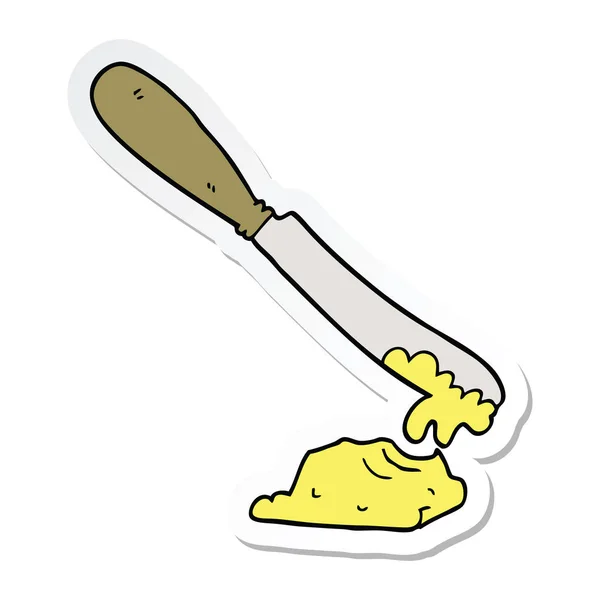Etiqueta Uma Faca Desenho Animado Espalhando Manteiga — Vetor de Stock