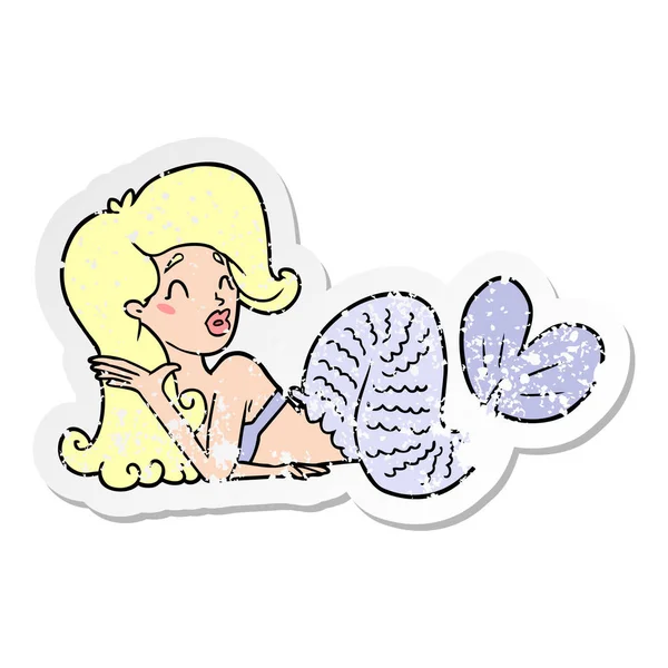 Distressed sticker of a cartoon mermaid — Stock Vector