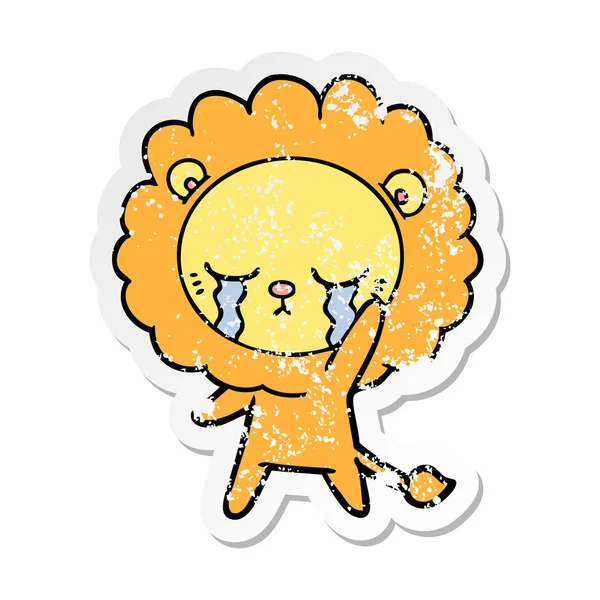 Adesivo angosciato di un leone cartone animato piangendo — Vettoriale Stock