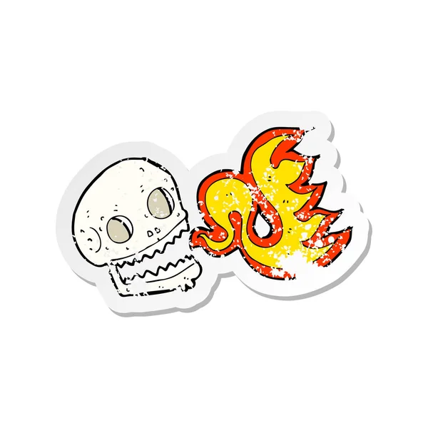 Retro distressed sticker of a cartoon flaming skull — Stock Vector