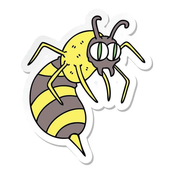 Sticker of a quirky hand drawn cartoon wasp — Stock Vector