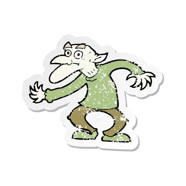 Retro Distressed Sticker Cartoon Goblin — Stock Vector