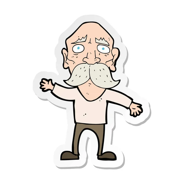 Sticker van een cartoon bezorgd oude man — Stockvector