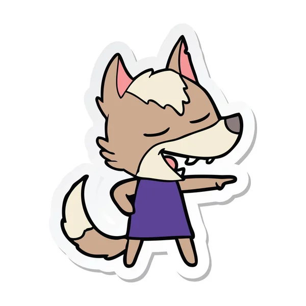 Sticker of a cartoon wolf laughing — Stock Vector