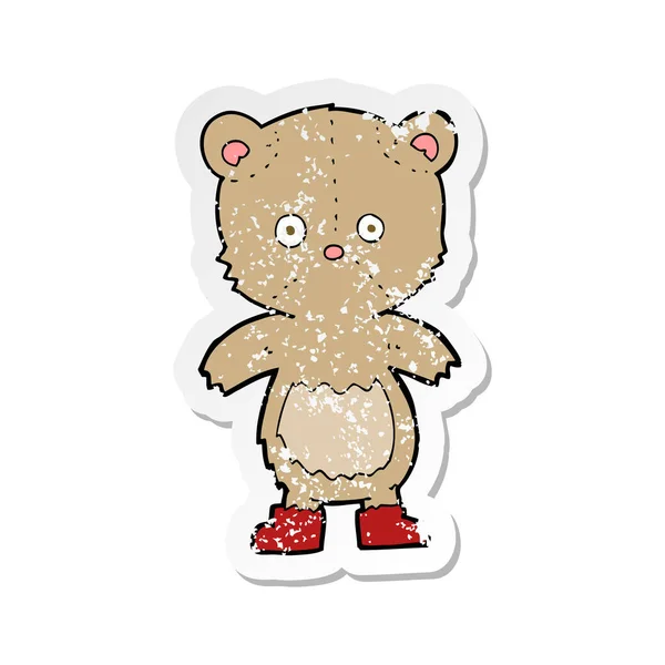Adesivo angustiado retro de um urso de pelúcia dos desenhos animados — Vetor de Stock