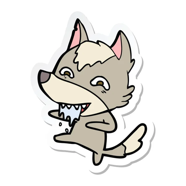 Sticker Van Een Cartoon Hongerige Wolf — Stockvector