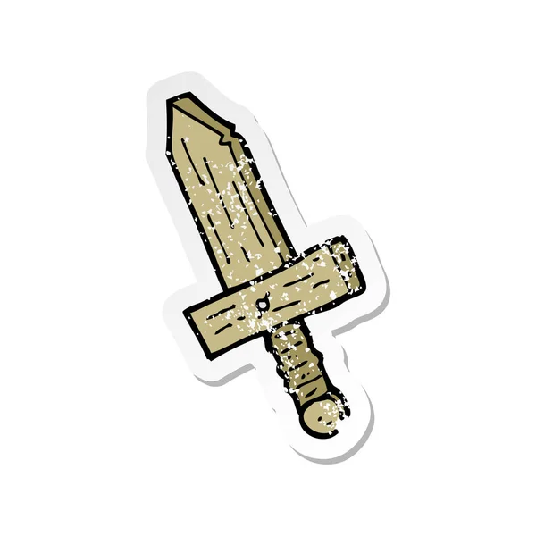 Etiqueta angustiada retro de uma espada de madeira dos desenhos animados — Vetor de Stock