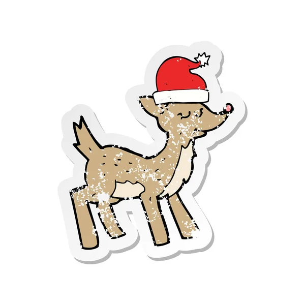 Retro-Aufkleber von einem Cartoon niedlichen Weihnachten Rentiere — Stockvektor