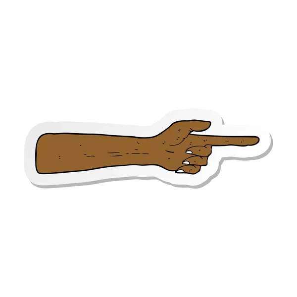Sticker van een wijzende hand cartoon — Stockvector