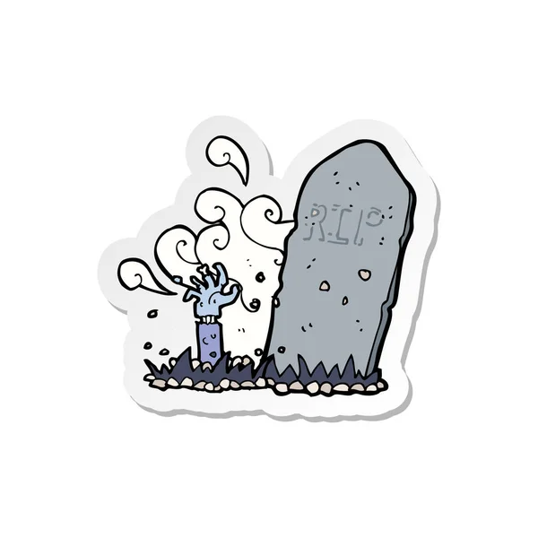 Sticker van een cartoon zombie stijgen van graf — Stockvector