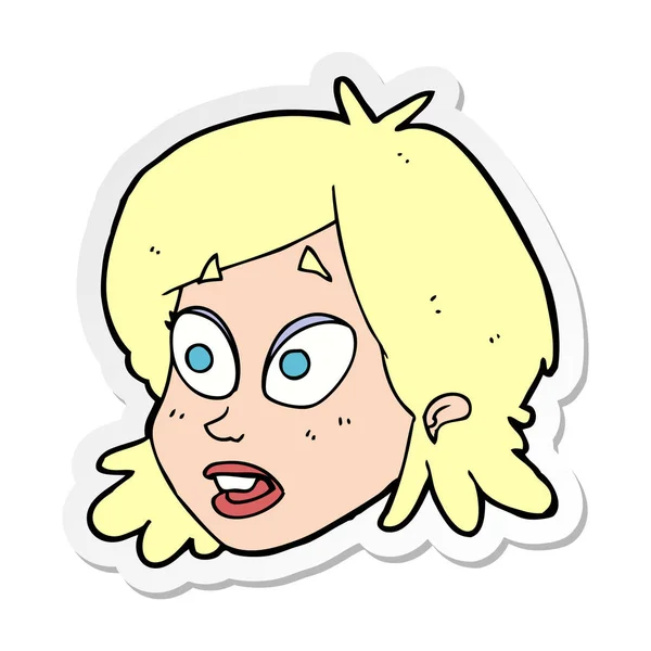 Aufkleber Eines Weiblichen Cartoon Gesichts Mit Überraschtem Gesichtsausdruck — Stockvektor