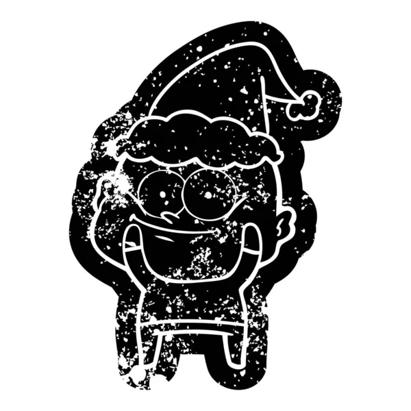 Schrullige Karikatur Verstörte Ikone Eines Glatzköpfigen Mannes Mit Weihnachtsmütze — Stockvektor
