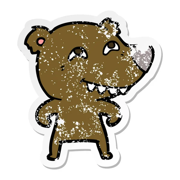 Adesivo Angustiado Urso Dos Desenhos Animados Mostrando Dentes — Vetor de Stock