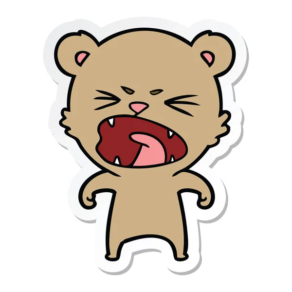 Etiqueta de um urso de desenho animado zangado — Vetor de Stock