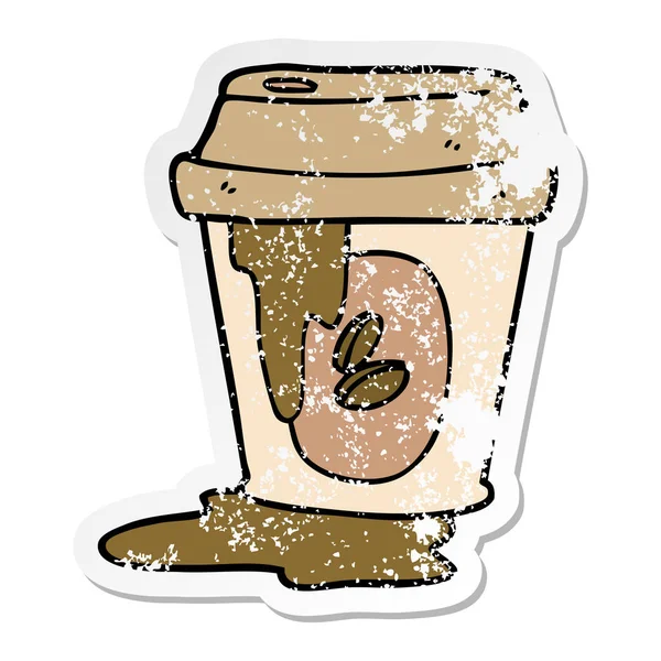 Dağınık Kahve Kupası Karikatür Sıkıntılı Etiket — Stok Vektör