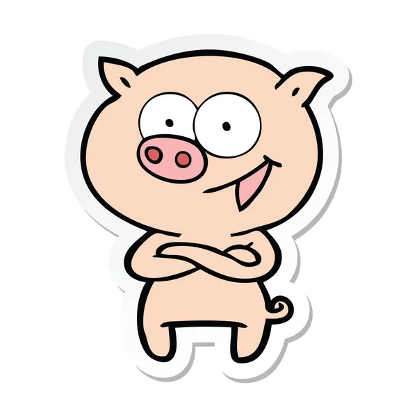 Neşeli domuz çizgi film etiketi — Stok Vektör