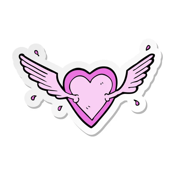Sticker of a cartoon flying heart — Stock Vector