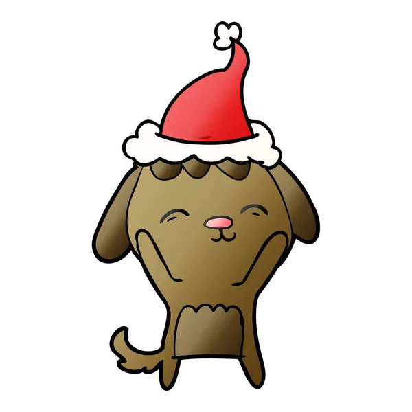 Feliz gradiente de dibujos animados de un perro con sombrero de santa — Vector de stock
