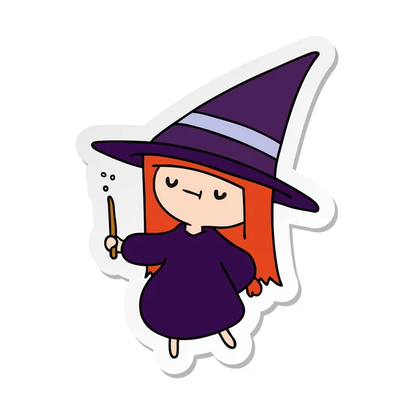 Klistermärke Cartoon Illustration Söt Kawaii Witch Flicka — Stock vektor