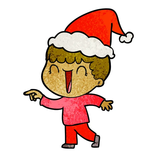 Γελώντας Χέρι Υφής Γελοιογραφία Του Ανθρώπου Οδηγεί Φορώντας Καπέλο Santa — Διανυσματικό Αρχείο
