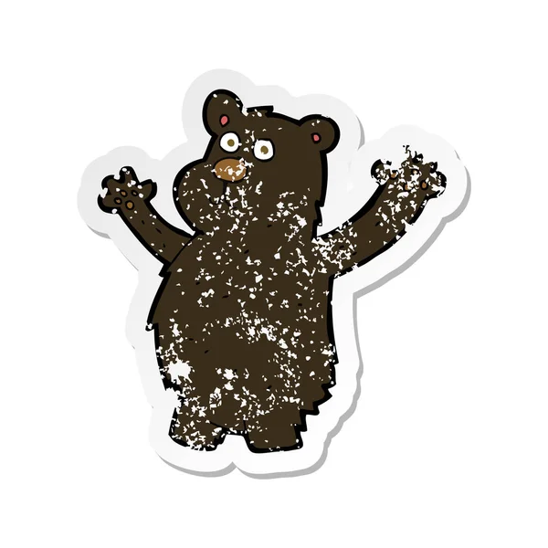 Retro noodlijdende sticker van een cartoon funny zwarte beer — Stockvector
