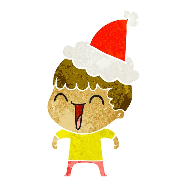 Retro-Karikatur eines glücklichen Mannes mit Weihnachtsmütze — Stockvektor