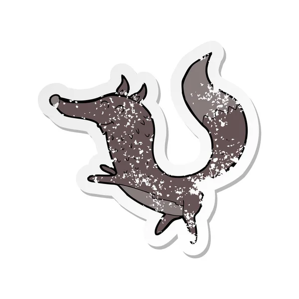 Retro Distressed Sticker Cartoon Happy Wolf — Stock Vector