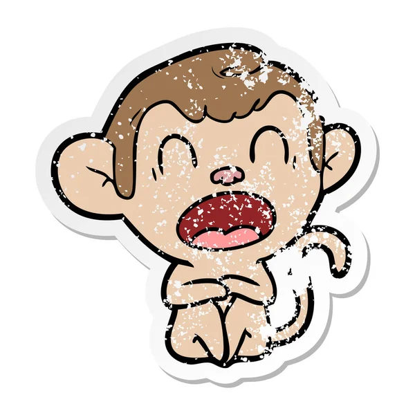 Distressed sticker of a yawning cartoon monkey — Stock Vector