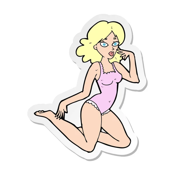 Autocollant d'une femme dessin animé en lingerie — Image vectorielle