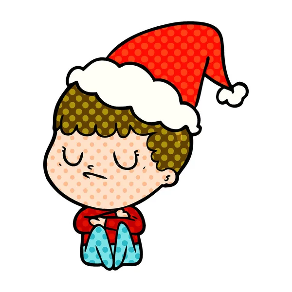 Noel Baba şapkası giyen bir huysuz çocuk çizgi roman tarzı gösteren resim — Stok Vektör