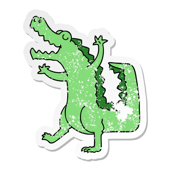 Distressed Sticker Quirky Hand Drawn Cartoon Crocodile — Stock Vector