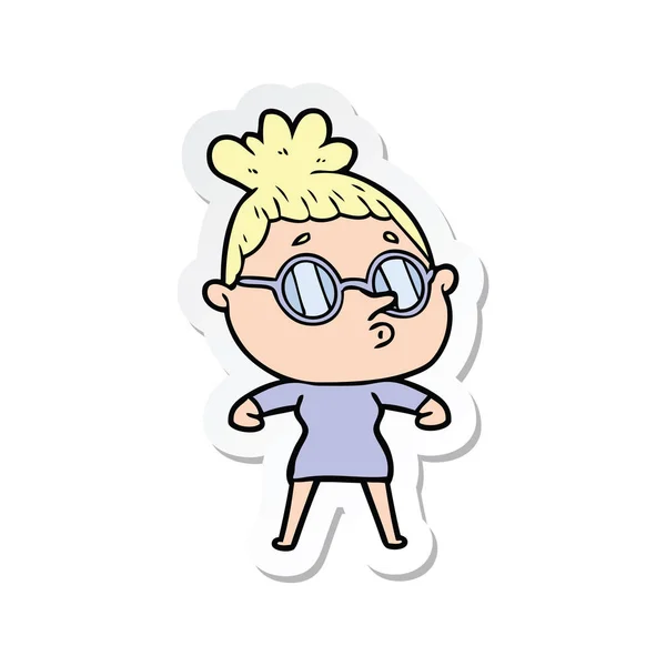 Sticker of a cartoon woman wearing glasses — Stock Vector