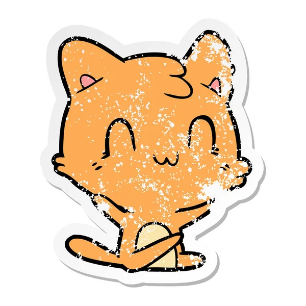 Засмучений наклейка мультфільму щасливий кіт — стоковий вектор
