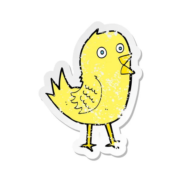 Retro nödställda klistermärke cartoon tweeting fågel — Stock vektor