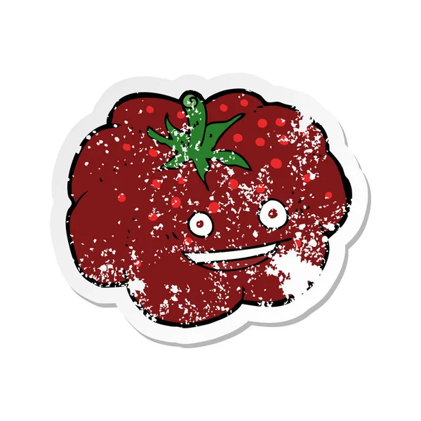 Retro Aufkleber Einer Cartoon Glücklichen Tomate — Stockvektor