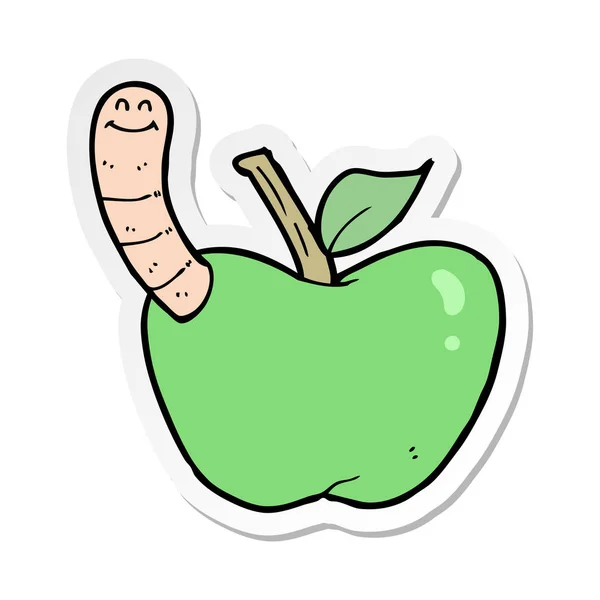 Αυτοκόλλητο από ένα μήλο καρτούν με ιό τύπου worm — Διανυσματικό Αρχείο