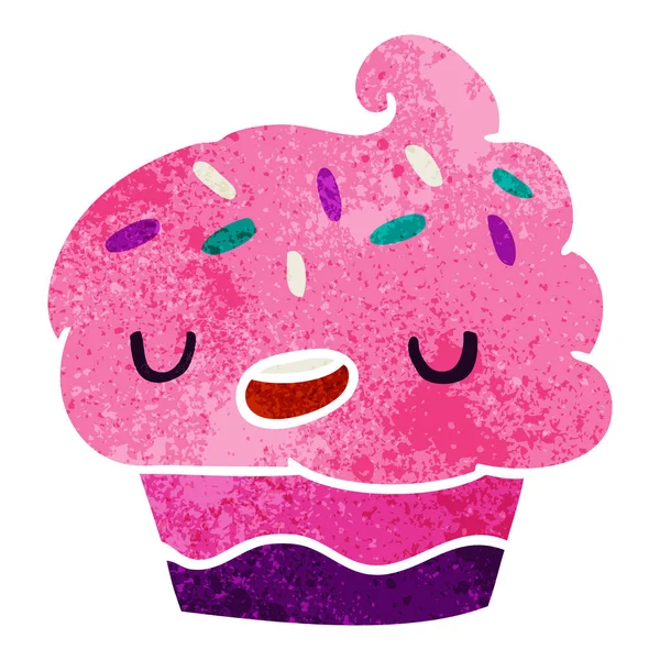 Retro Desenho Animado Ilustração Kawaii Cupcake Bonito —  Vetores de Stock