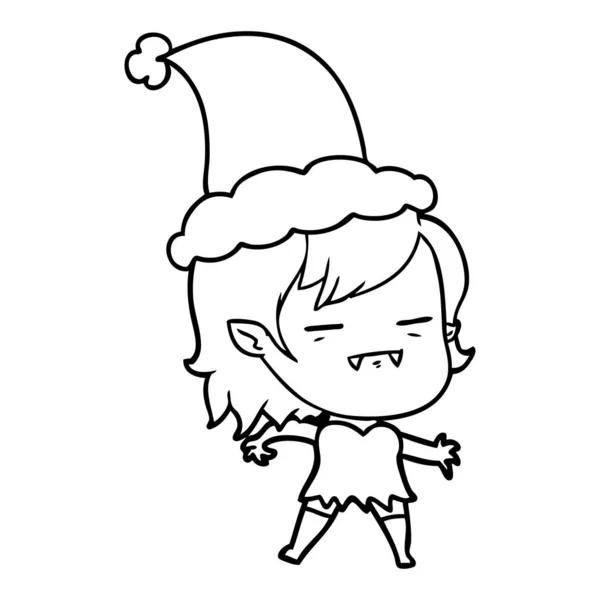 线画一个不死的吸血鬼女孩戴着圣诞老人的帽子 — 图库矢量图片