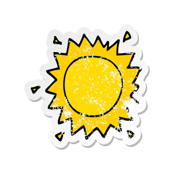 Verontruste sticker van een cartoon zon — Stockvector