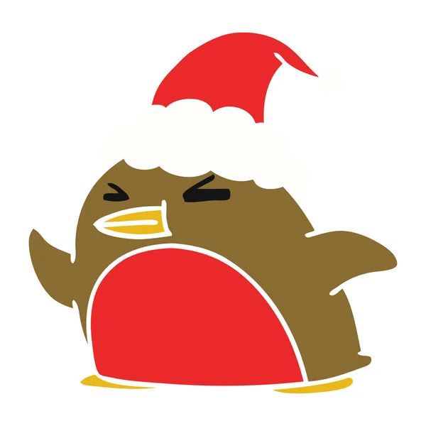 Hand Drawn Christmas Cartoon Kawaii Robin — Stock Vector
