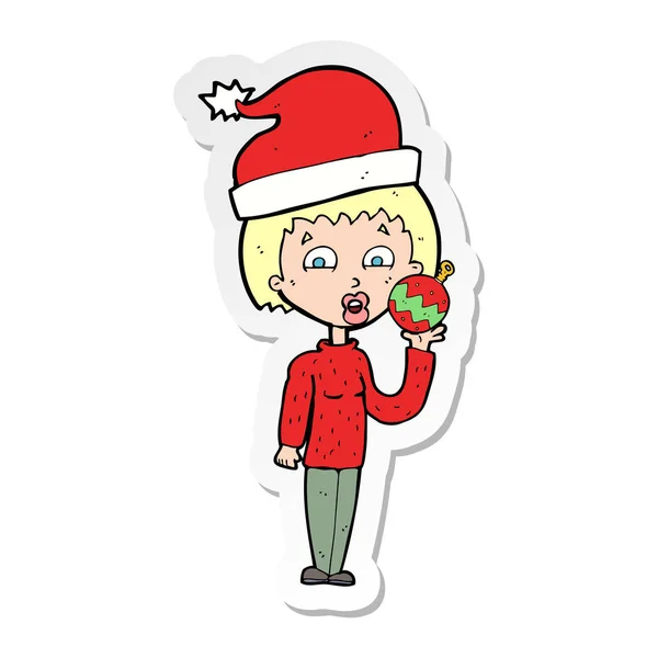 Sticker Van Een Cartoon Vrouw Klaar Voor Kerst — Stockvector