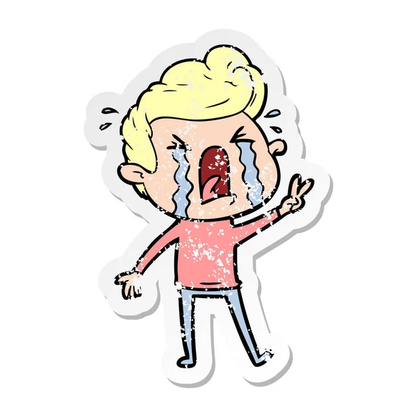 Verontruste sticker van een cartoon huilen man — Stockvector