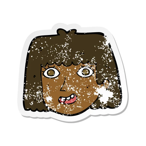 Retro distressed sticker of a cartoon happy female face — Stock Vector