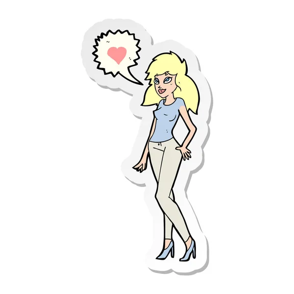 Aufkleber einer Cartoon-Frau mit Liebesherz — Stockvektor