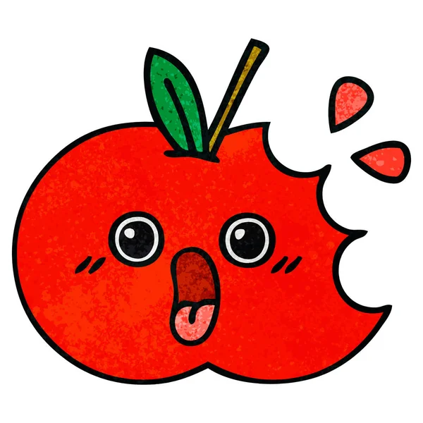 Retro grunge textura desenho animado maçã vermelha — Vetor de Stock