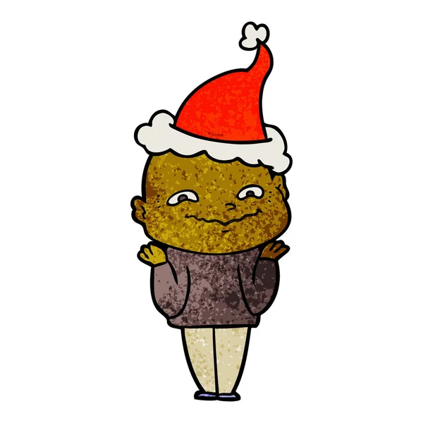 Dessin animé texturé d'un gars effrayant portant un chapeau de Père Noël — Image vectorielle