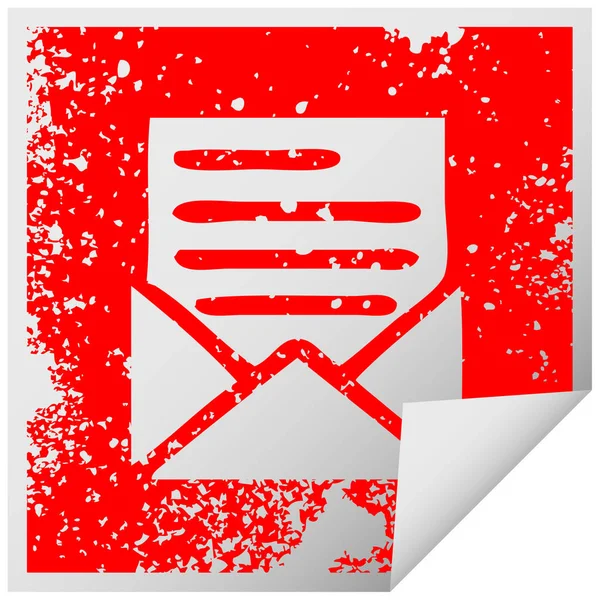 Autocollant carré en détresse symbole lettre et enveloppe — Image vectorielle