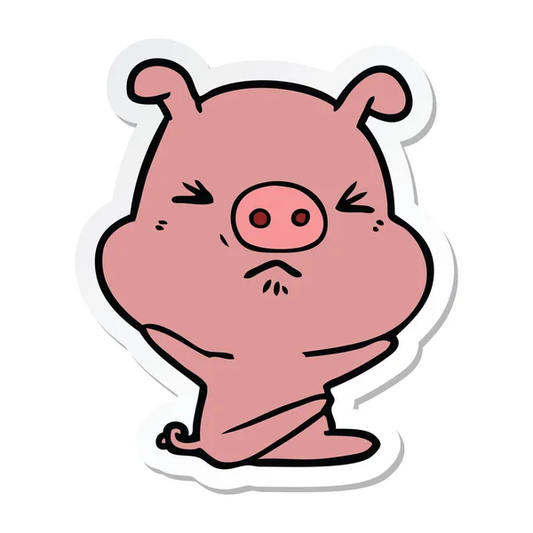 Sticker Cartoon Angry Pig — Stock Vector