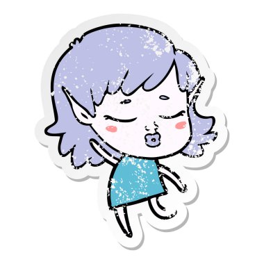 dans güzel karikatür elf kızı sıkıntılı etiket